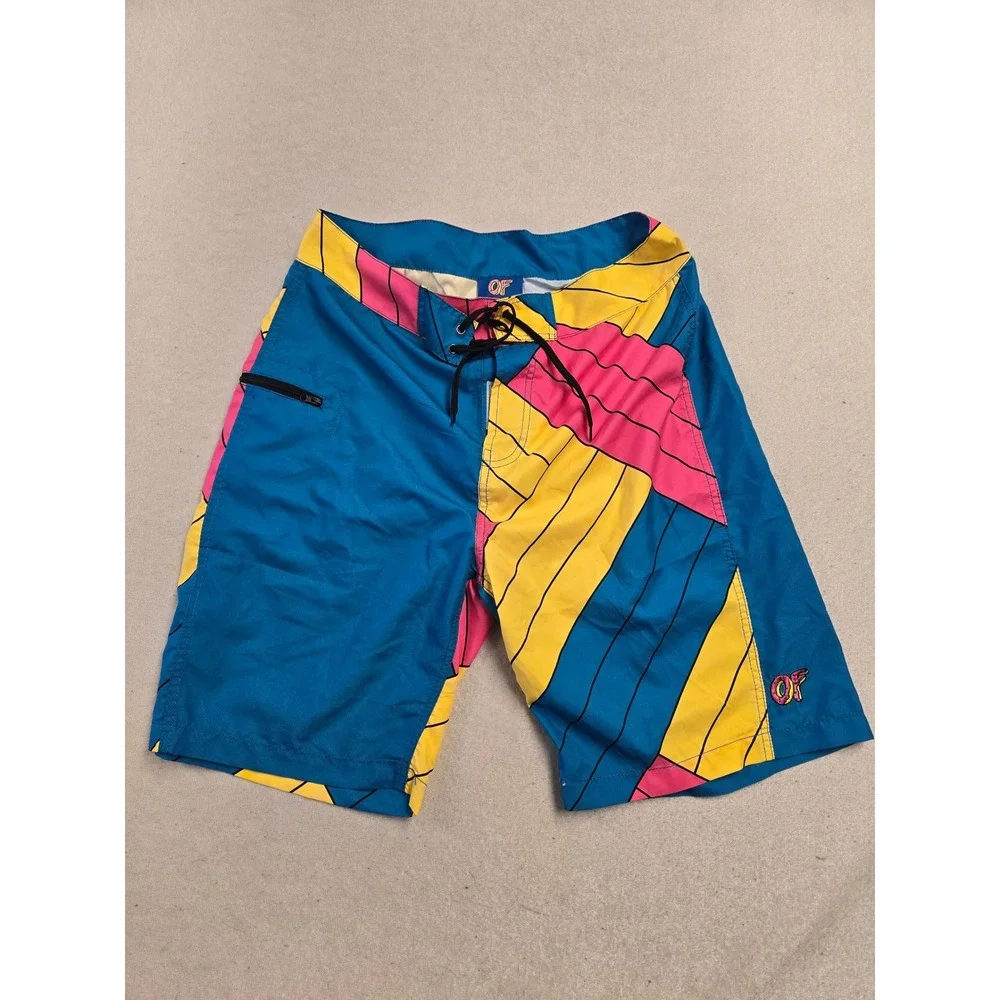Odd Future OFWGKTA Mens‎ Large Board Shorts Blue Pink Geometric Swim Trunks
